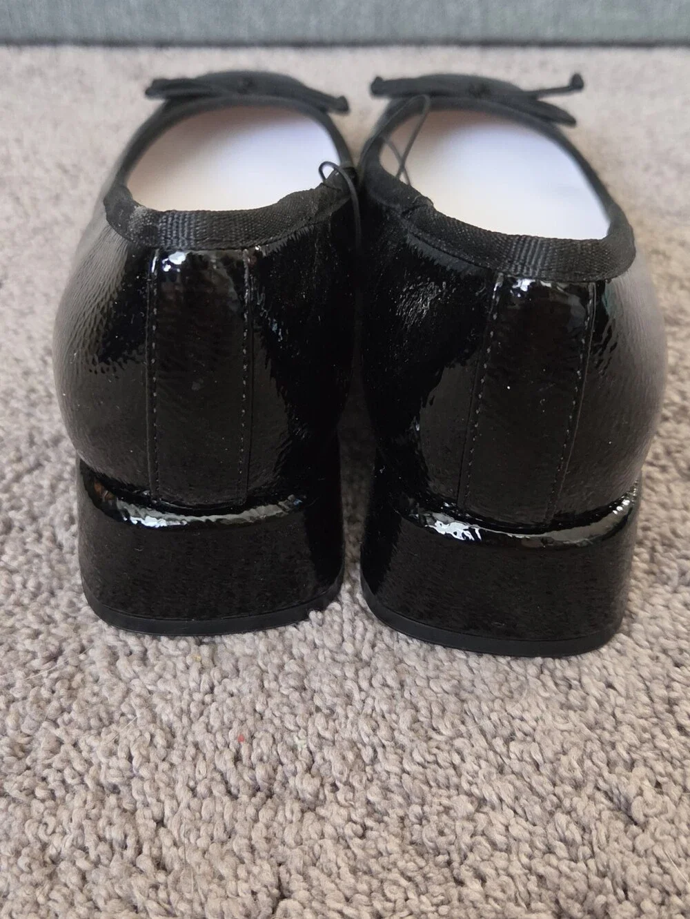 Unisa Black Patent Square-Toe Ballet Flats with Bow Trim